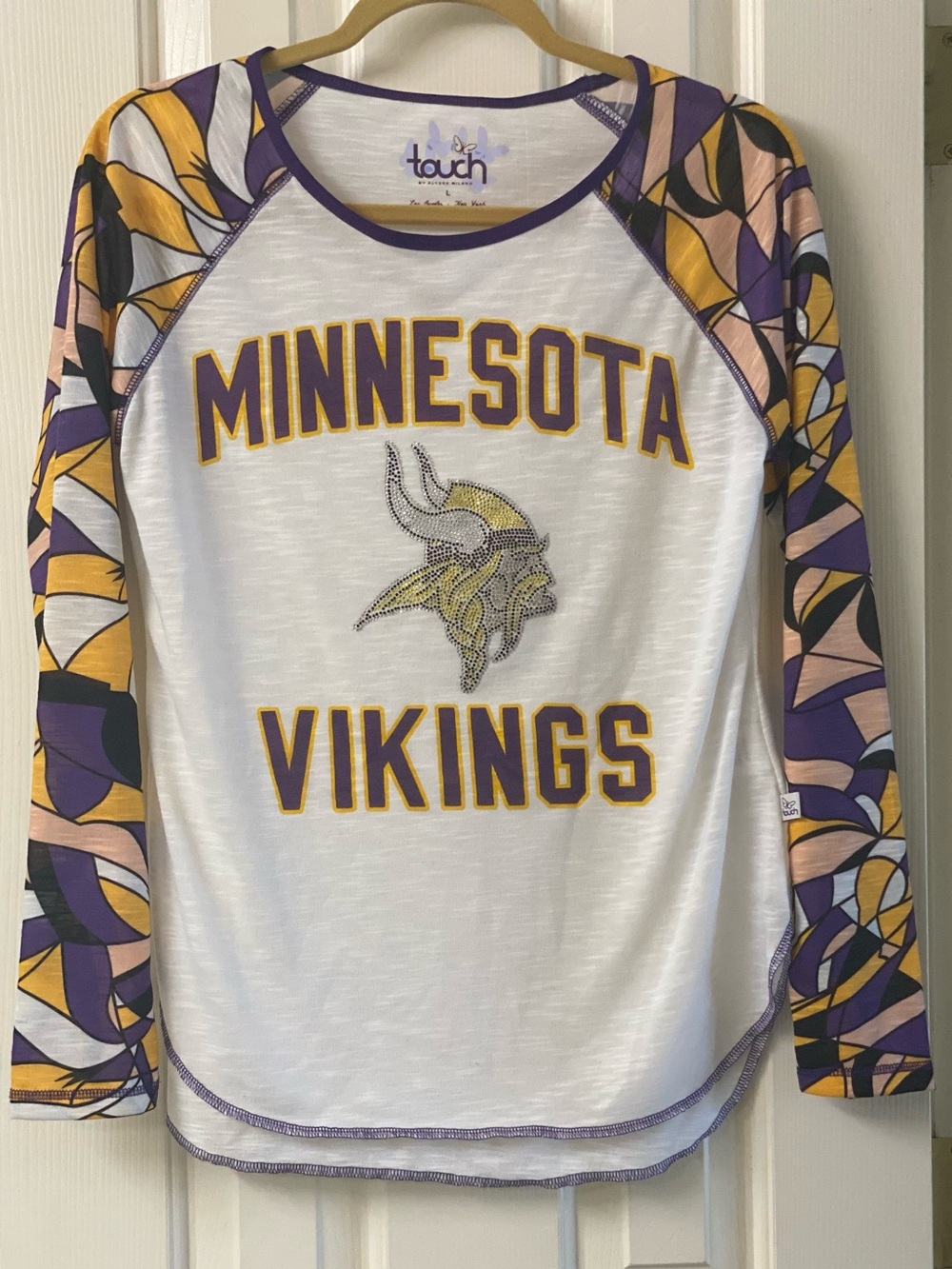 Touch By Alyssa Milano Minnesota Vikings White & Purple Long-Sleeve Tee Size L